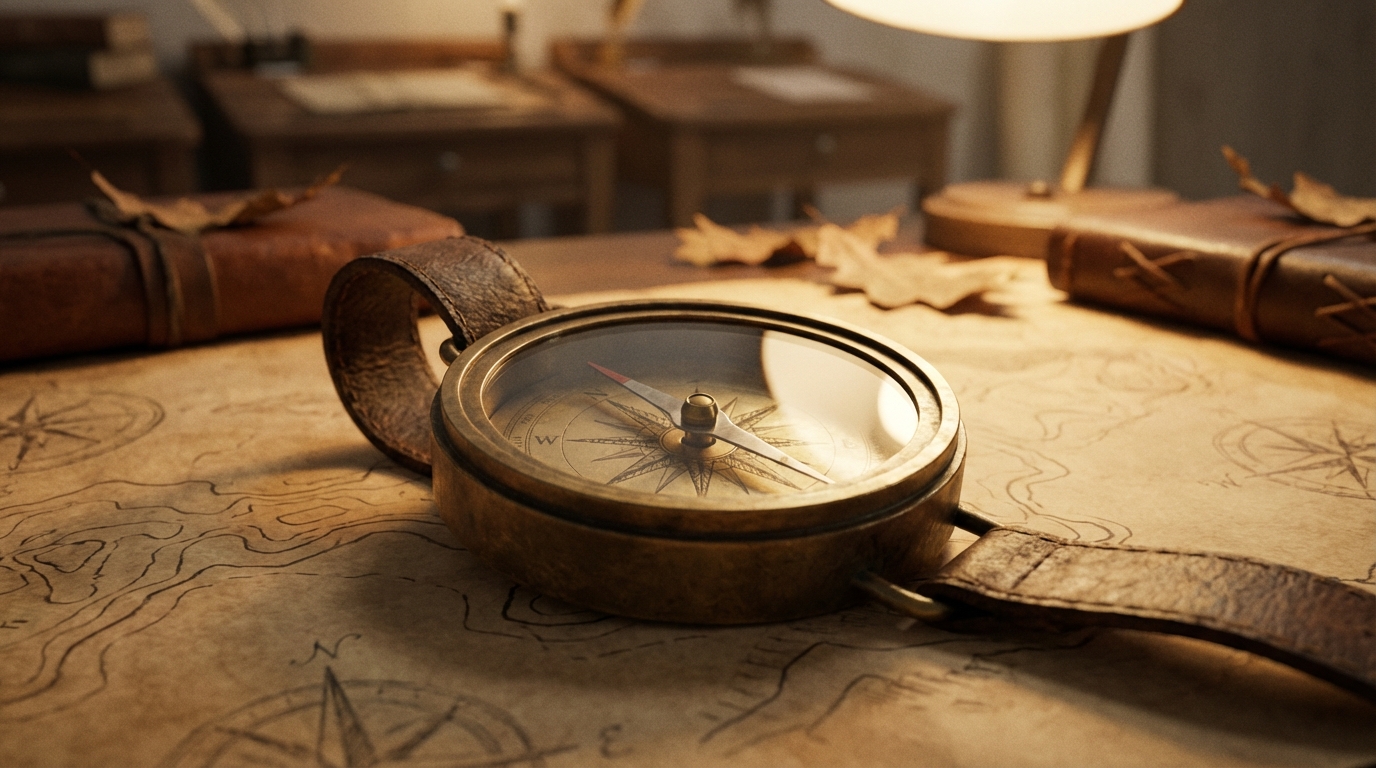 מצפן המונח על מפה, מייצג את מפת הדרכים הברורה שמקבלים בקורס ייעוץ זוגי EFT