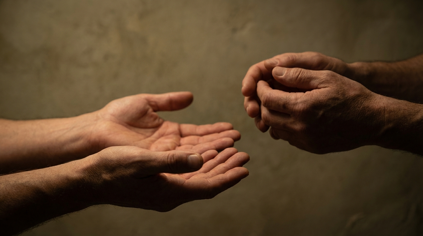 תקריב על ידיים המדגימות את תנועת ה'רודף' וה'נמנע' בטיפול זוגי