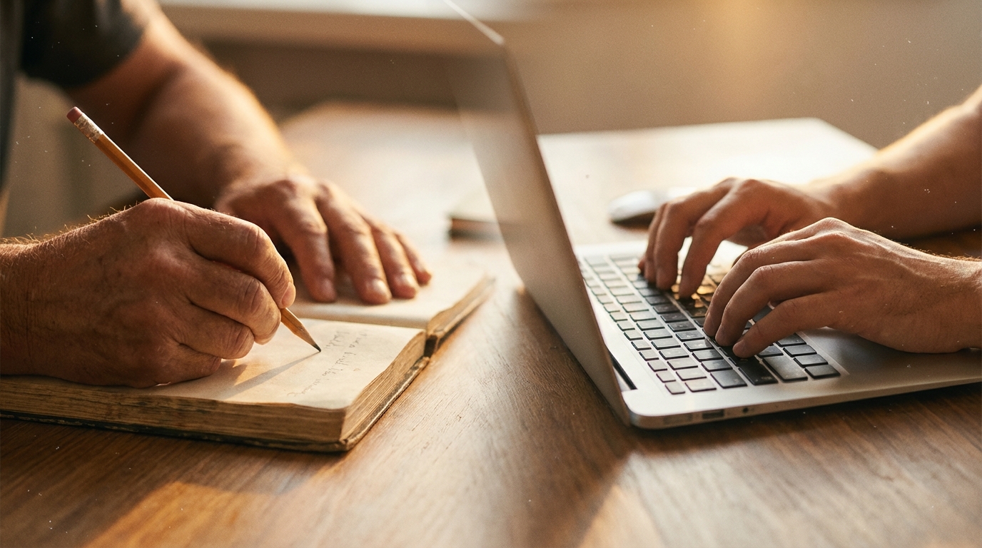 שילוב של כתיבה ידנית והקלדה במחשב המייצג את הלמידה המעשית והעיונית בהכשרה מקוונת